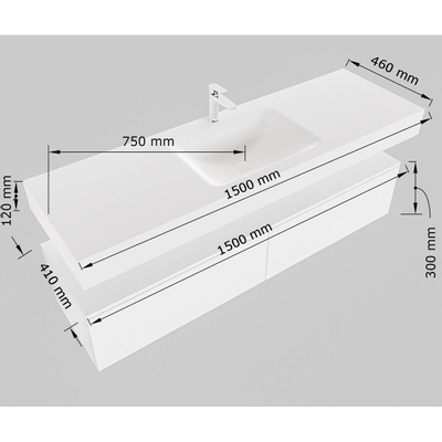 MONDIAZ ALAN 150cm - onderkast - washed oak - 1 lade - vrijhangende wastafel - wasbak midden - 1 kraangat - talc