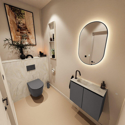 MONDIAZ TURE-DLUX 60cm toiletmeubel Dark Grey. EDEN wastafel Ostra positie links. Met 1 kraangat.