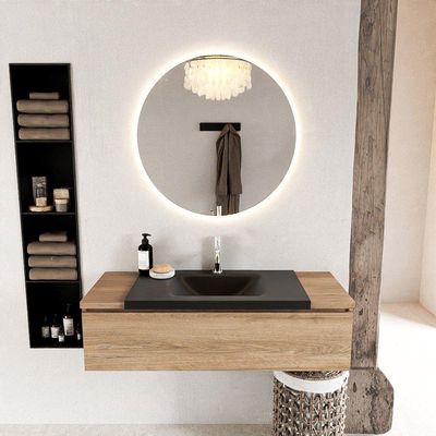 Mondiaz BUKLA Badkamermeubelset - 120x45x34cm - 1 kraangat - wasbak midden - solid surface - Urban - greeploos - 1 lade - Melamine - Washed Oak