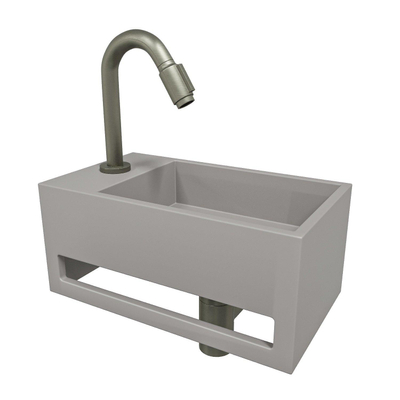 Wiesbaden Julia fonteinset Solid Surface 35x20x16cm betonlook links incl. Victoria luxe fonteinkraan Gunmetal