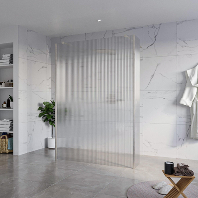 FugaFlow Eccelente Vetro Vrijstaande inloopdouche badkamer - 140x200cm - Helder geribbeld - antikalk - 8mm veiligheidsglas - 2 zijwanden 40cm - met wandarmen en hoekprofielen - RVS geborsteld -