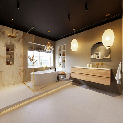 MONDIAZ VICA-DLUX Badkamermeubelset - 150cm - onderkast washed oak - 4 lades - inbouw wastafel cloud rechts - zonder kraangaten - 60cm hoge versie - frape