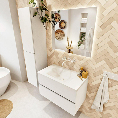 MONDIAZ VICA 80cm badmeubel onderkast Talc 2 lades. Wastafel CLOUD midden zonder kraangat, kleur Talc.