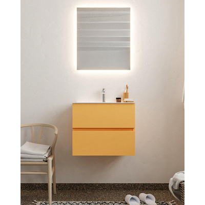 MONDIAZ VICA Badkamermeubelset - 60cm - 2 lades - wasbak Cloud midden - 1 kraangat - solid surface ocher