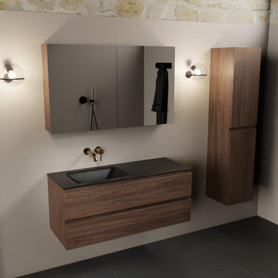 Mondiaz Aivy badmeubelset - 120x45x50cm - 0 kraangaten - 1 wasbak urban Solid surface - Links - 2 lades - Met spiegelkast - Melamine Mocha