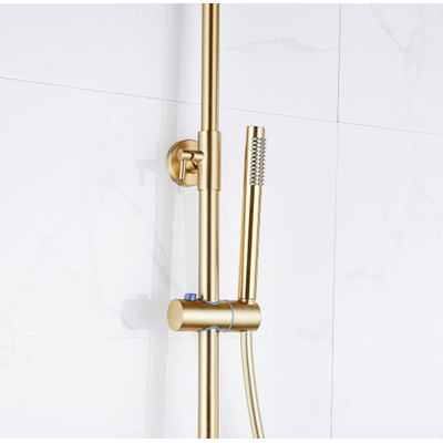 Fortifura Calvi Thermostatische Regendoucheset - 25cm - ronde hoofddouche - staafhanddouche - geborsteld messing PVD OUTLETSTORE