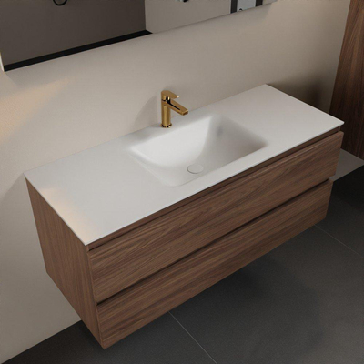 Mondiaz Aivy badmeubelset - 120x45x50cm - 1 kraangat - 1 wasbak talc Solid surface - Midden - 2 lades - Met spiegel - Melamine Mocha