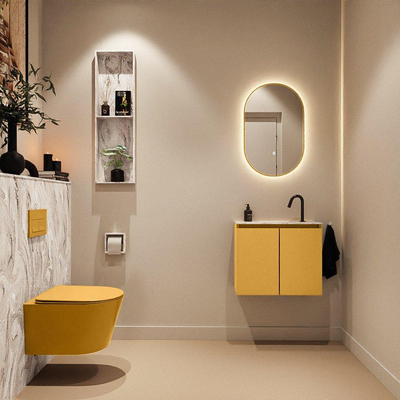 MONDIAZ TURE-DLUX 60cm toiletmeubel Ocher. EDEN wastafel Glace positie midden. Met 1 kraangat.