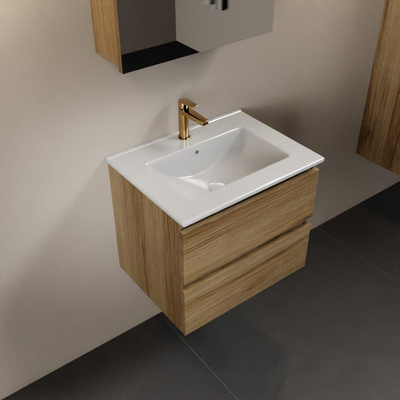 Mondiaz Aivy badmeubelset - 60x45x50cm - 1 kraangat - 1 wasbak talc Keramiek - Midden - 2 lades - Met spiegelkast - Melamine Chai