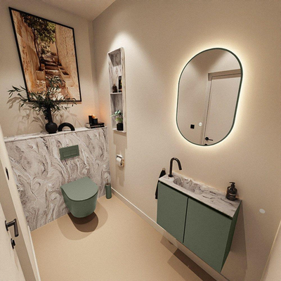 MONDIAZ TURE-DLUX 60cm toiletmeubel Army. EDEN wastafel Glace positie links. Met 1 kraangat.