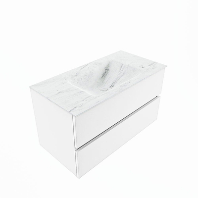 MONDIAZ VICA-DLUX Badkamermeubelset - 90cm - onderkast talc - 2 lades - inbouw wastafel cloud midden - 1 kraangat - 60cm hoge versie - opalo