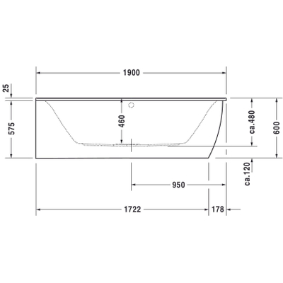 Duravit Darling New kunststof bad acryl hoekmodel voor linkerhoek 190x90x46cm met ommanteling en frame wit