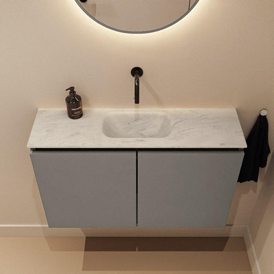 MONDIAZ TURE-DLUX 80cm toiletmeubel Smoke. EDEN wastafel Opalo positie midden. Zonder kraangat.