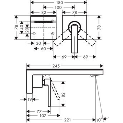 Hansgrohe AXOR MyEdition afbouwdeel v. inbouw wastafelkraan m. zwart glas voorsprong 22.1cm chroom