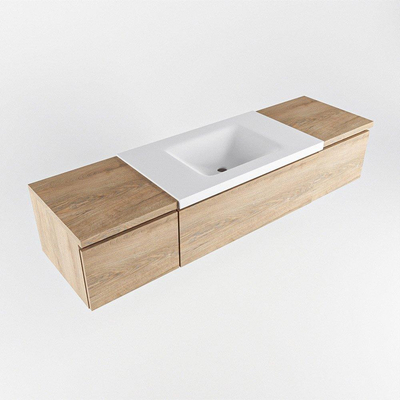 MONDIAZ BUKLA 160cm badmeubel met module 40 kleur Washed Oak met 3 lades. Wastafel CLOUD midden 1 kraangat kleur Talc.