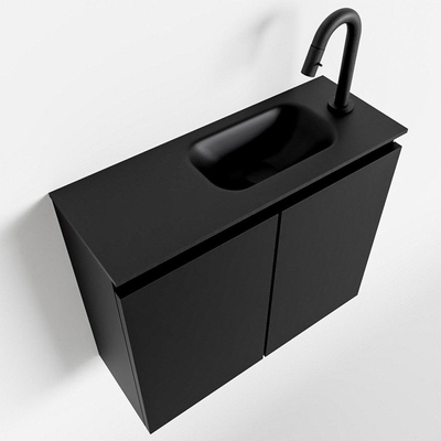 MONDIAZ TURE Fonteinset - 60x23x50cm - 1 kraangat - 2 deuren - urban mat - Wasbak rechts - Solid Surface Zwart