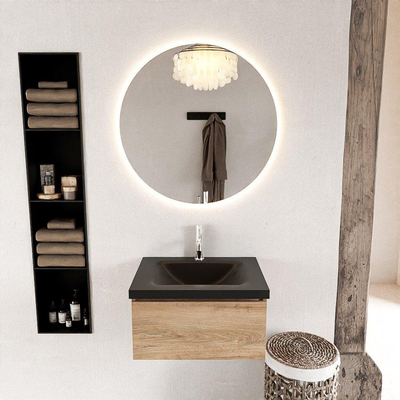 Mondiaz BUKLA Badkamermeubelset - 60x45x34cm - 1 kraangat - wasbak midden - solid surface - Urban - greeploos - 1 lade - Melamine - Washed Oak