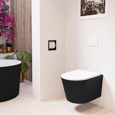 MONDIAZ LAVIE wandclosetpack - 36x53cm - diepspoel - rimless - Urban (zwart) - softclose - quick-release - toiletzitting - Talc (offwhite)