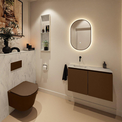 MONDIAZ TURE-DLUX 80cm toiletmeubel Rust. EDEN wastafel Opalo positie links. Zonder kraangat.