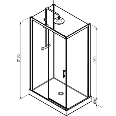 Nemo Spring Vidrio Douchecabine - links - 120x90cm - schuifdeur - vaste wanden - veiligheidsglas - thermostatische douchekraan