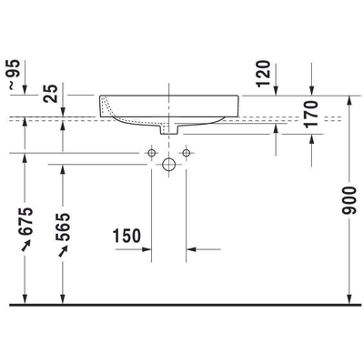 Duravit HappyD 2 opbouwwastafel geslepen met overloop met kraangat 60x46cm met wondergliss wit