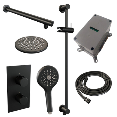 Brauer Black Edition Regendoucheset inbouw - hoofddouche 20cm - gladde knop - handdouche Rond 3 standen - glijstang - mat zwart