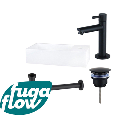 FugaFlow Eccelente Arredo fonteinset - 36x18.5x9cm - 1 kraangat - solid surface - fonteinkraan zwart mat - mat wit -