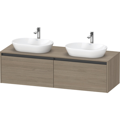 Duravit Ketho 2 wastafelonderbouwkast incl. consoleplaat met 2 laden voor dubbele waskommen 160x55x45.9cm met handgrepen antraciet eiken terra mat