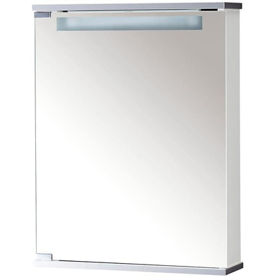 Go by Van Marcke Cento LS Spiegelkast - 50x65x14cm - MDF wit - lamp T5 8W - spiegeldeur kristalglas - satijnen lichtvenster - verstelbare glazen - legplanken - 1 stopcontact