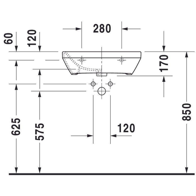 Duravit Durastyle wastafel 55x44cm 1 kraangat wondergliss wit