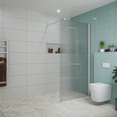 FugaFlow Eccelente Vetro inloopdouche badkamer - 100x200cm - ribbelglas - wandarm - mat wit -