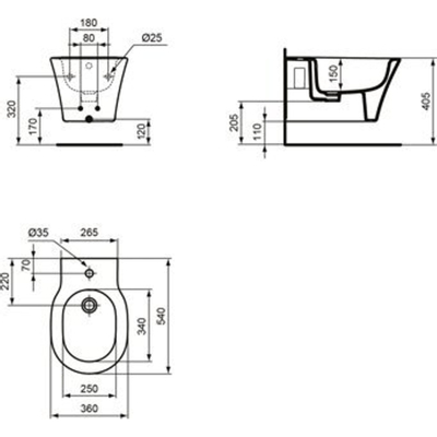 Ideal Standard Connect Air wandbidet met kraangat met verdekte bevestiging 36x54cm wit