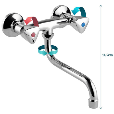 Nemo Go Easy II tweegreepsmengkraan keuken met Suitloop muurmontage mobiele bek hartafstand 15 cm inclusief rozetten en Skoppelingen