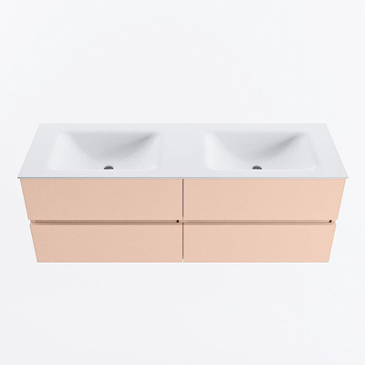 MONDIAZ VICA Badkamermeubelset - 140cm - onderkast rosee - 4 lades - wastafel cloud dubbel - 2 kraangaten - 60cm hoge versie - talc