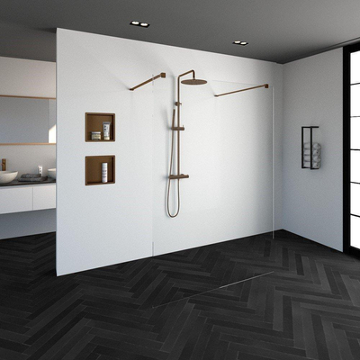 BRAUER Create Inloopdouche - vrijstaand 140x200cm - profielloos - antikalk - 8mm veiligheidsglas - koper