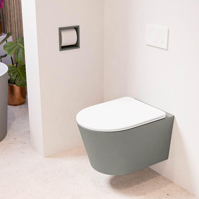 MONDIAZ LAVIE wandclosetpack - 36x53cm - diepspoel - rimless - Smoke (grijs) - softclose - quick-release - toiletzitting - Talc (offwhite)