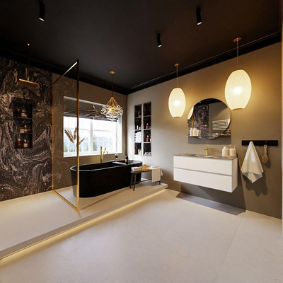 Mondiaz VICA-DLUX Badkamermeubelset - 100cm - talc - 2 lades - Inbouw wastafel CLOUD - midden - 1 kraangat - kleur Lava - XL versie 60cm hoog