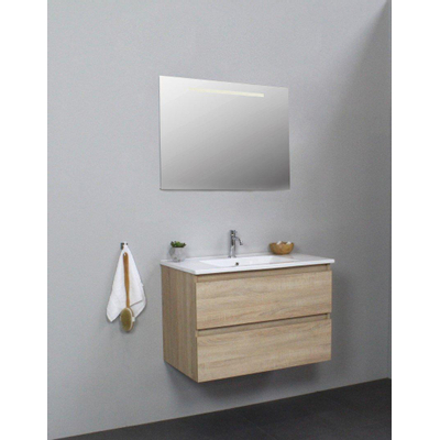 Adema Bella badmeubel met keramiek wastafel 1 kraangat met spiegel met licht 80x55x46cm Eiken Flat Pack