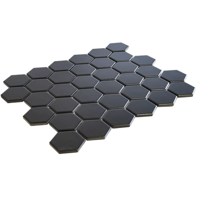 The Mosaic Factory Barcelona mozaïektegel - 28.2x32.1cm - wand en vloertegel - Zeshoek/Hexagon - Porselein Black Mat