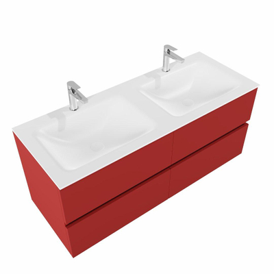 MONDIAZ VICA Badkamermeubelset - 120cm - 4 lades - wasbak Cloud dubbel - 2 kraangaten - solid surface fire