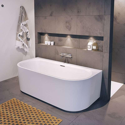 Riho Desire halfvrijstaand bad - 180x84cm - Middenopstelling - met chromen badvuller - Acryl wit glans
