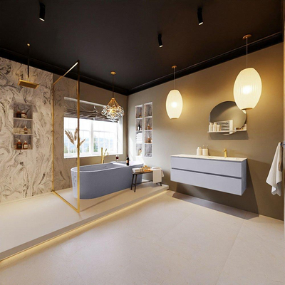 MONDIAZ VICA-DLUX Badkamermeubelset - 120cm - onderkast cale- 2 lades - inbouw wastafel cloud rechts - 1 kraangat - 60cm hoge versie - glace