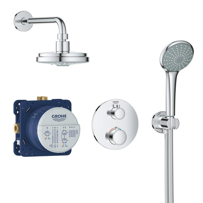 GROHE Grohtherm Perfect Regendoucheset - hoofdddouche 16cm - 2 functies handdouche rond 11cm - chroom