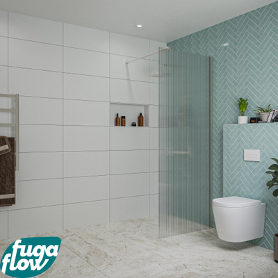 FugaFlow Eccelente Vetro inloopdouche badkamer - 80x200cm - ribbelglas - wandarm - geborsteld RVS