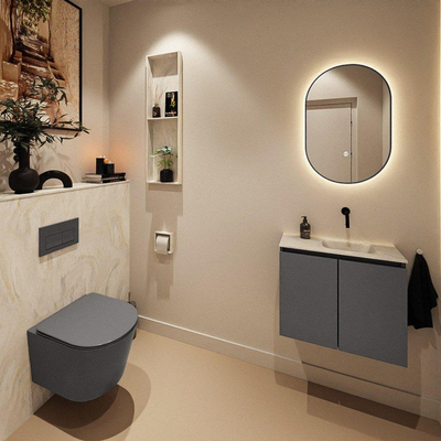 MONDIAZ TURE-DLUX 60cm toiletmeubel Dark Grey. EDEN wastafel Ostra positie rechts. Zonder kraangat.