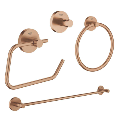 GROHE Essentials accessoireset 4-delig met handdoekring, handdoekhouder, handdoekhaak en toiletrolhouder zonder klep brushed warm sunset