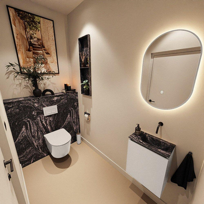 MONDIAZ TURE-DLUX 40cm toiletmeubel Linen. EDEN wastafel Lava positie rechts. Zonder kraangat.