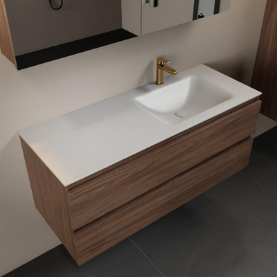 Mondiaz Aivy badmeubelset - 120x45x50cm - 1 kraangat - 1 wasbak talc Solid surface - Rechts - 2 lades - Met spiegelkast - Melamine Mocha