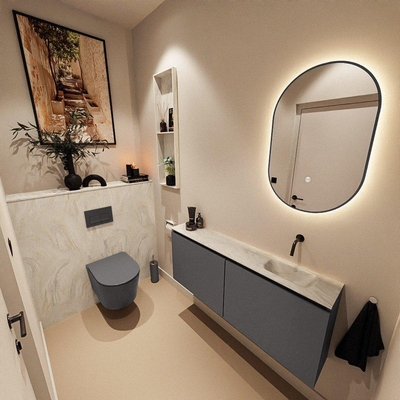 MONDIAZ TURE-DLUX 120cm toiletmeubel Dark Grey. EDEN wastafel Ostra positie rechts. Zonder kraangat.