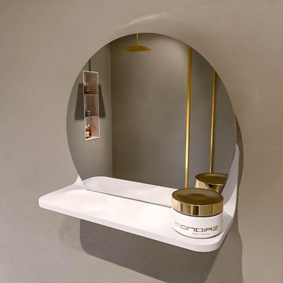 Mondiaz SPOT Badkamerspiegel - rond 30cm - spiegelplanchet - kleur Talc